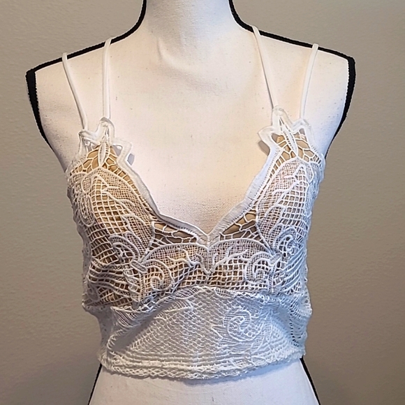 White Crop Bralette Top M Halter Blouse Summer - Picture 5 of 6